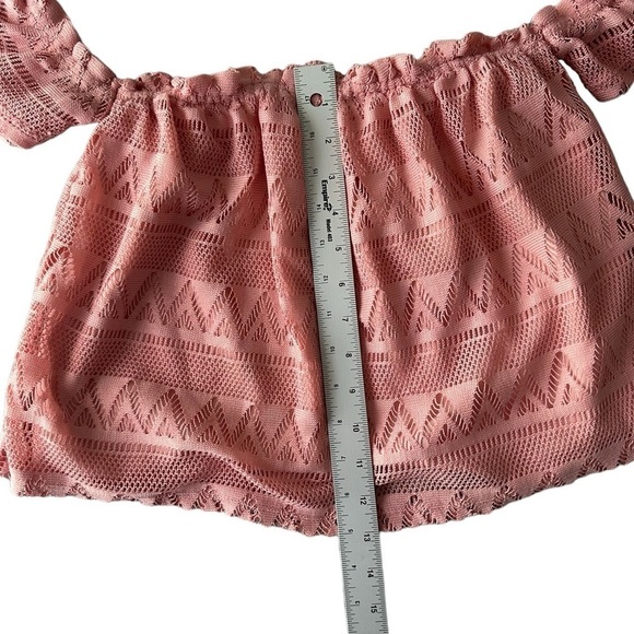 Freebird pink crochet knit boho peasant sleeve crop top size Small - Picture 7 of 8